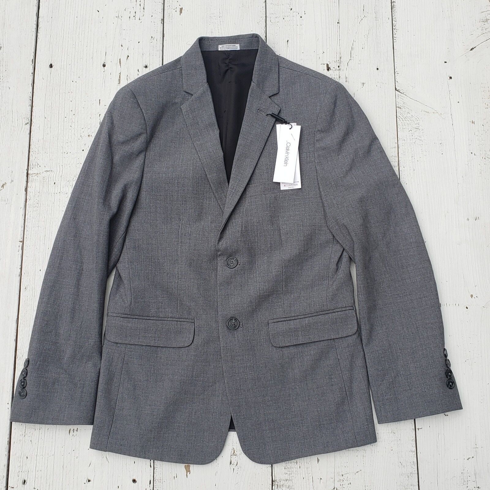 Calvin Klein Gray Blazer Youth Boy's Size 16r Slim Fit Stretch Dress Shirt New